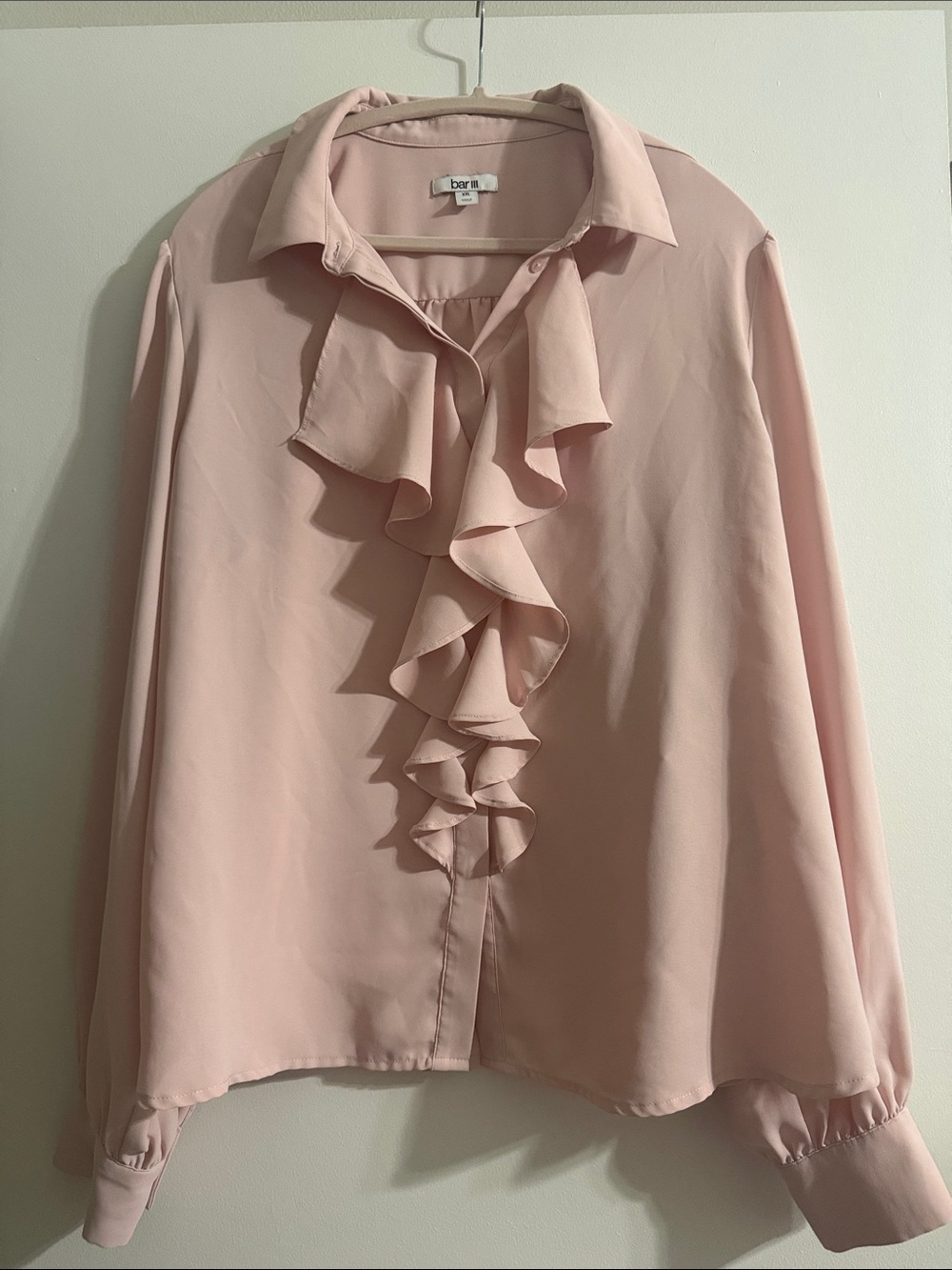Bar III Dusty Pink Ruffle-Front Long Sleeve Blouse